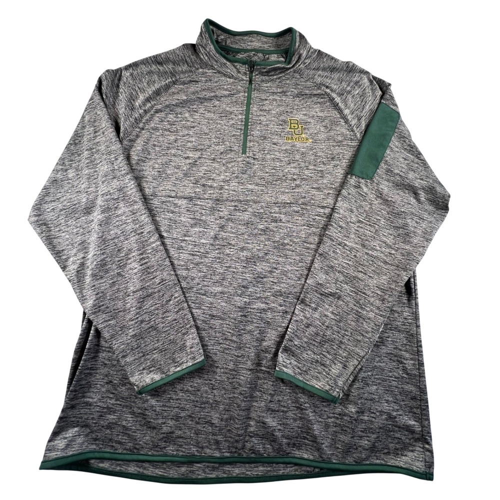 Colosseum Baylor Bears Mens XL Quarter Zip Pullover Heather Gray Green BU Logo